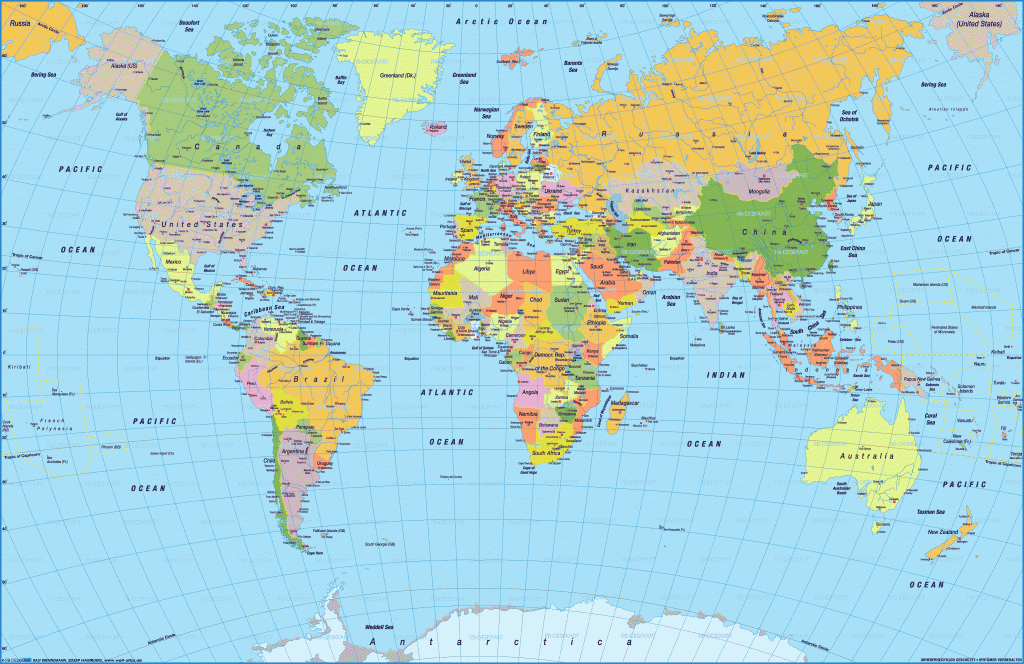 Dünya Haritası Okyanus ve Kıtalar Haritası | eokulbilgi.com