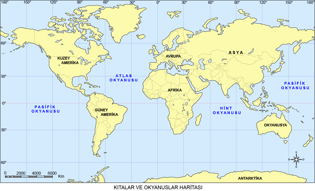 Dünya Haritası Okyanus ve Kıtalar Haritası | eokulbilgi.com