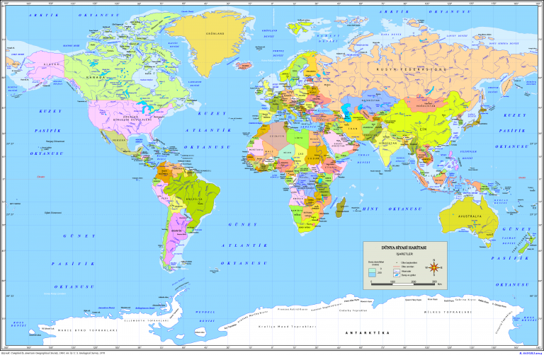 Dünya Haritası Okyanus ve Kıtalar Haritası | eokulbilgi.com